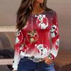 Women's Fashion Casual Slit Hem Round Neck Long Sleeve Loose Christmas Printed T-Shirt Ladies Top