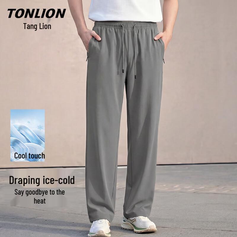 TonLion Men s Ice Silk Straight-Leg Casual Pants L