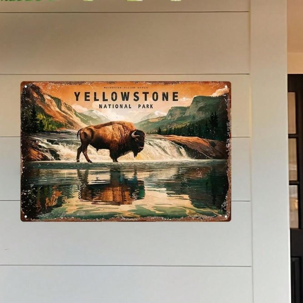 Vintage Metal Poster Bison American Retro Wall Art for Living Room