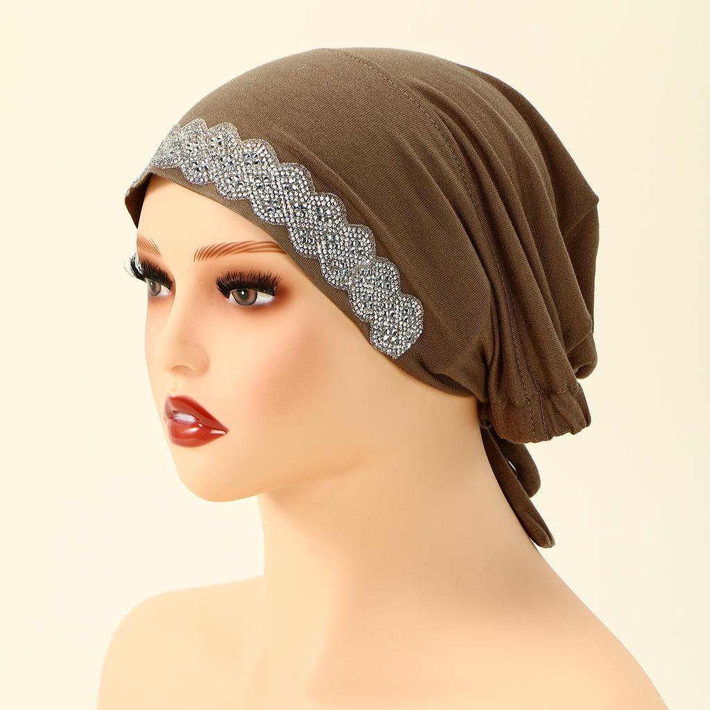 Fashion Shiny Rhinestone Cotton Modal Inner Caps Hat Women Muslim Hijab Underscarf Jersey Caps Islam Turban Female Headscarf