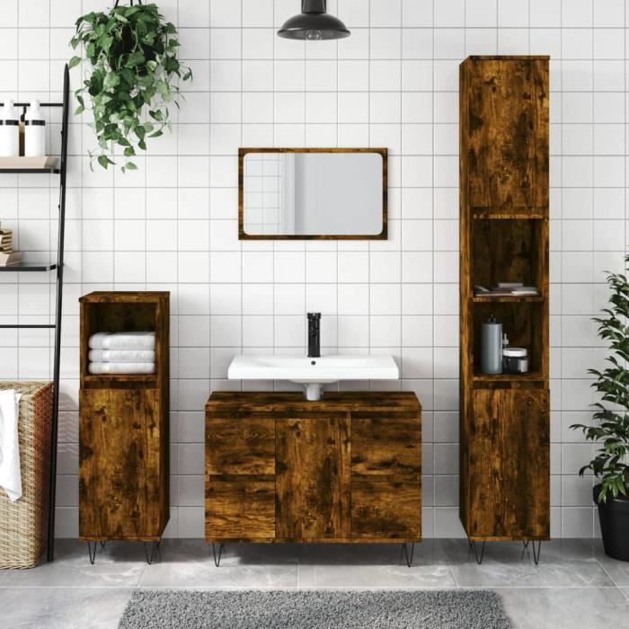 VidaXL Armoire salle de bain chêne fumé 80x33x60cm bois d'ingénierie 831657