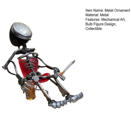 Metal Bulb Figure Figurine Sitting Bulb Head Man Ornament Mechanical
