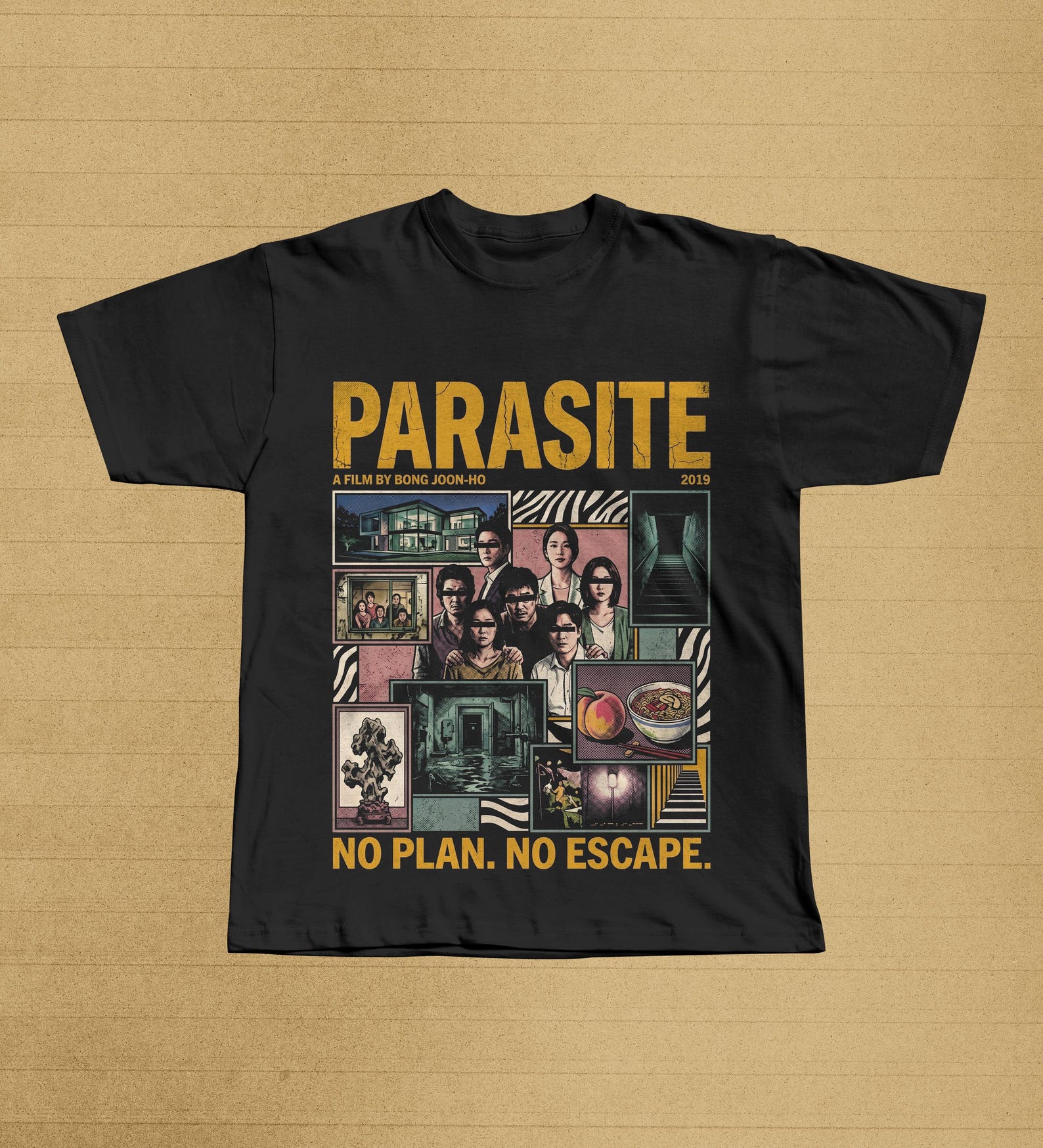 Parasite Graphic Tee, Bong Joon-Ho Oscar Film Shirt, Kim Family Scholar Rock, No Plan No Escape, Korean Cinema T-Shirt Gift 3XL