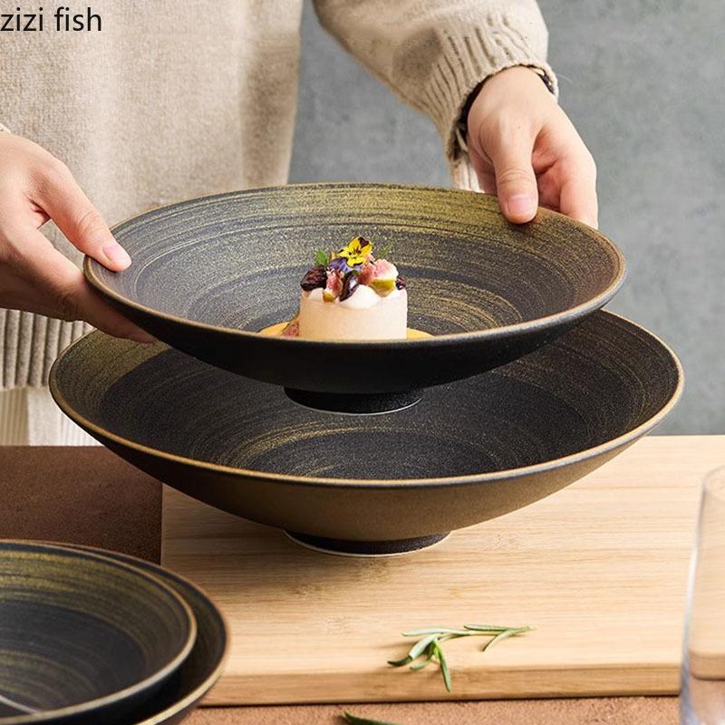 Retro Hand-painted Ceramic Small Foot Salad Bowl Dessert Bowl Pasta Bowl Fruit Bowls Restaurant Creative Specialty Tableware