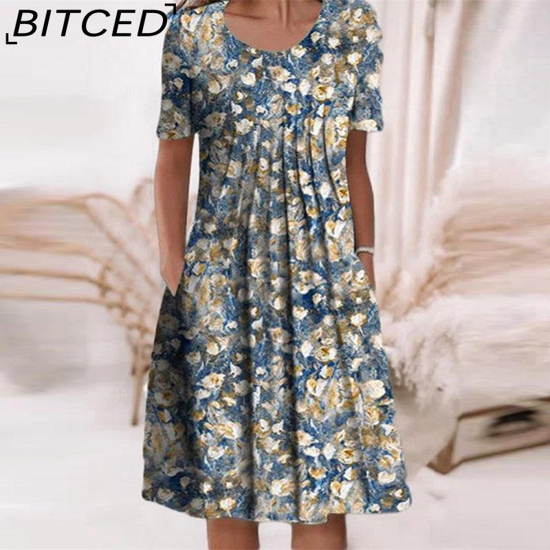 

BITCED Женская мода лето весна короткие рукава О-образный вырез повседневные платья S