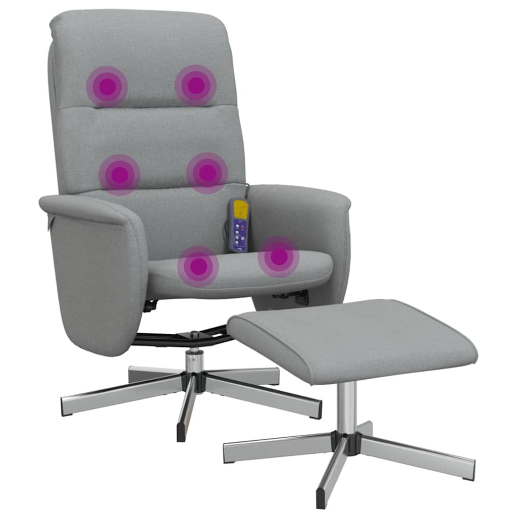 Vidaxl Reclining Massage Chair with Footrest, Light Gray, Fabric