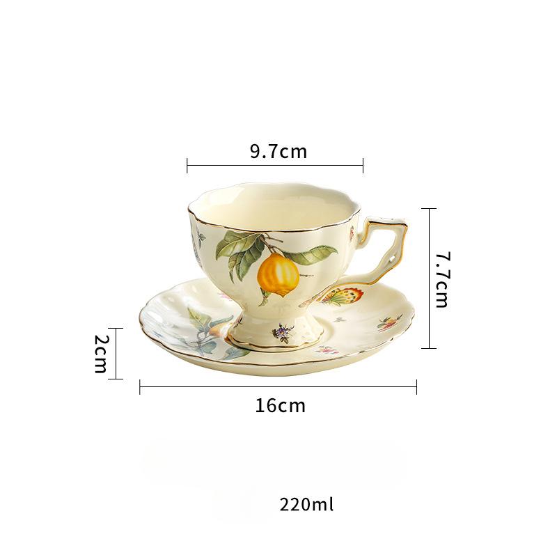 3pcs/set Vintage Coffee Cup Set,Tea Service - 2 Tea Cups, 1 Tea Pot,afternoon Tea, Lemon Butterfly Decorative CeramicTea Cups and Saucer for Home