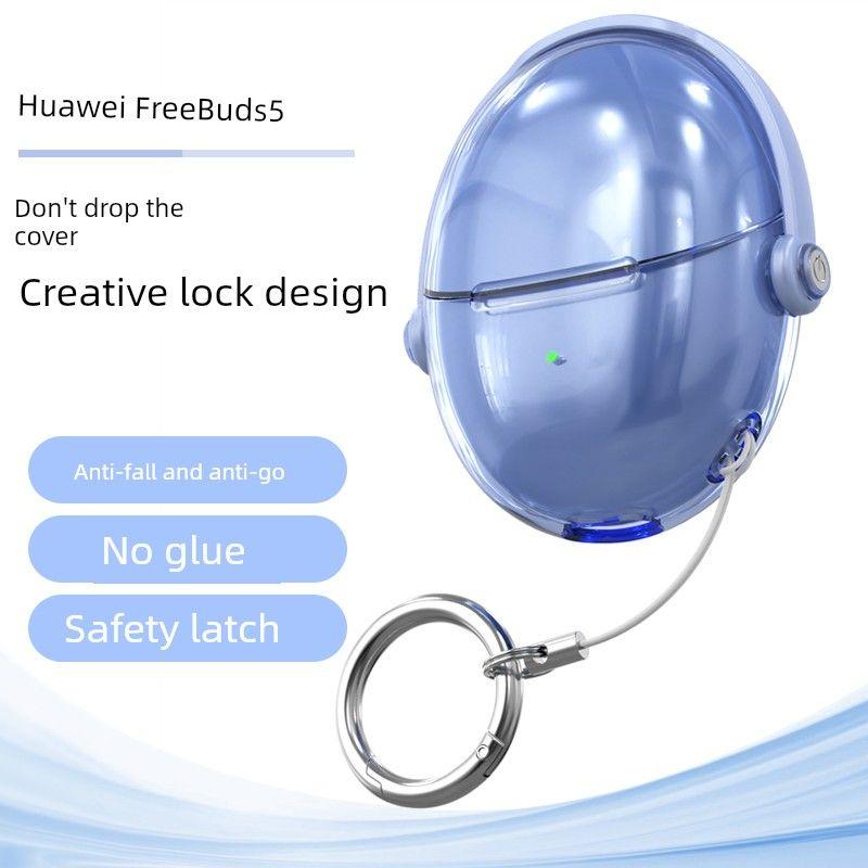 

Freebuds5 Headset Zhizhen Version Protective Case Creative Lock Earphone Case Seconds Change Bracket Shell Ins Transparent Soft Case Anti-Lost Classy Huawei Freebuds 5 Transparent Blue