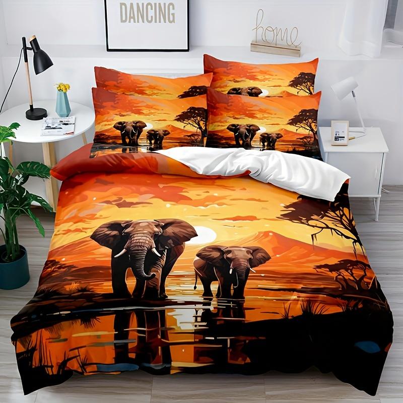 3-teiliges Set aus zwei Elefanten-Daunenbettbezügen, 3D-Digitaldruck-Bettwäscheset, weiches und bequemes, atmungsaktives Bettwäscheset für das Schlafzimmer