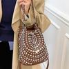 Fashion Handheld Women's Bags, Autumn New Casual Bucket Bags, Personalized Trendy and Cool Polka Dot Rivet Armpit Bags