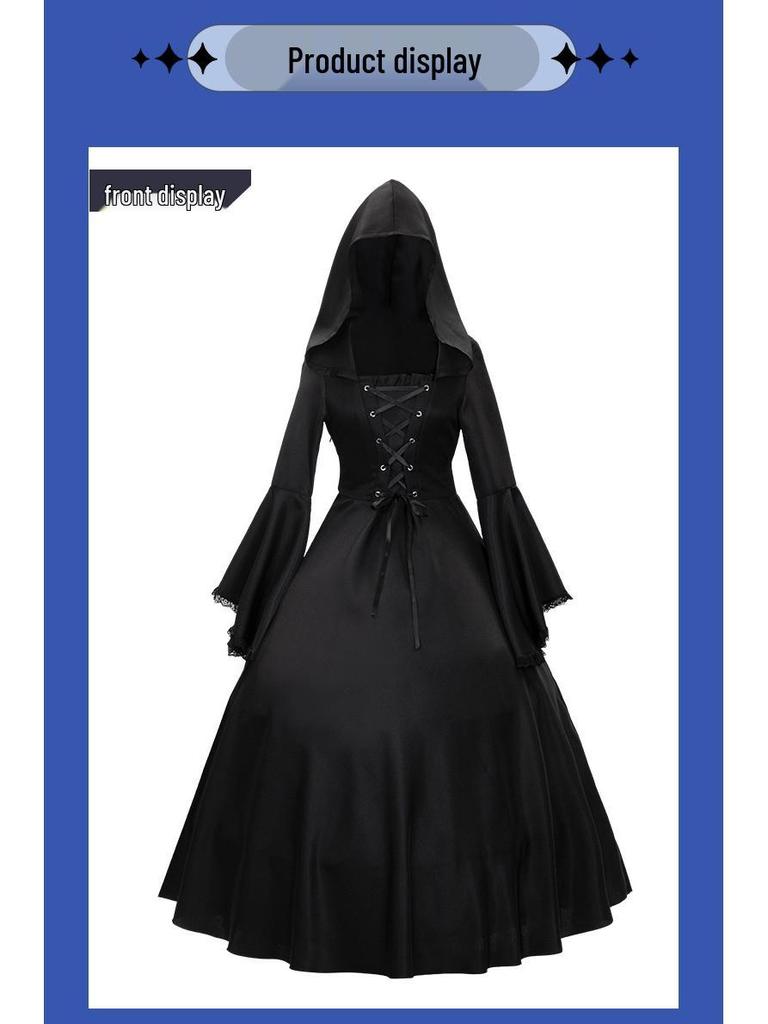 Halloween Gothic Medieval Vintage Women's Corset Dress with Bell Sleeves