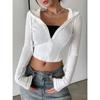 Módní dámská žebrovaná mikina s kapucí, Cropped top na zip s dlouhým rukávem, Univerzální ležérní top pro letní a jarní denní outfity