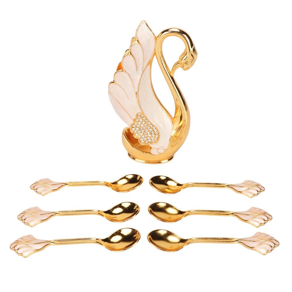 7pcs Mirror Finish Coffee Dinnerware Set Golden Dessert Spoon Set For Coffee Stirring