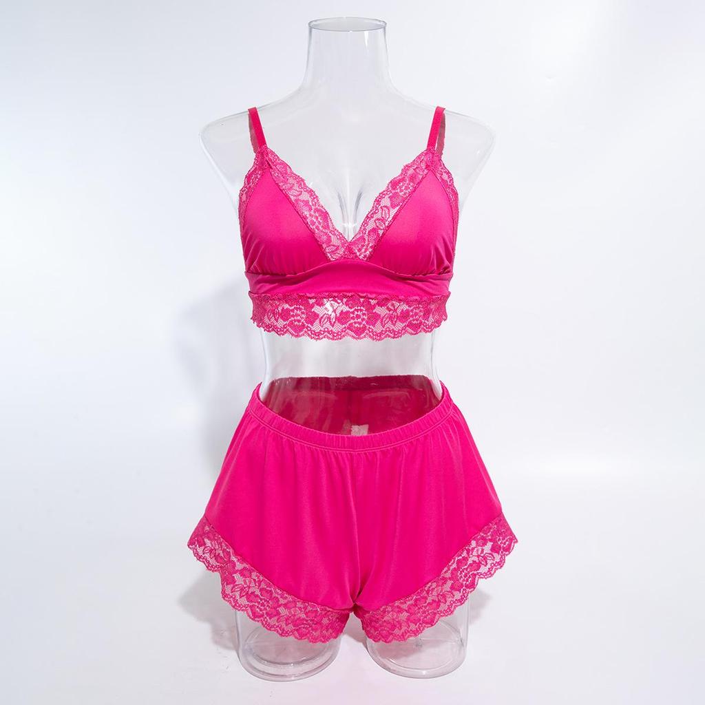 New Lace Patchwork Camisole & Shorts Pajama Set - Sexy & Comfortable Two-Piece for Women