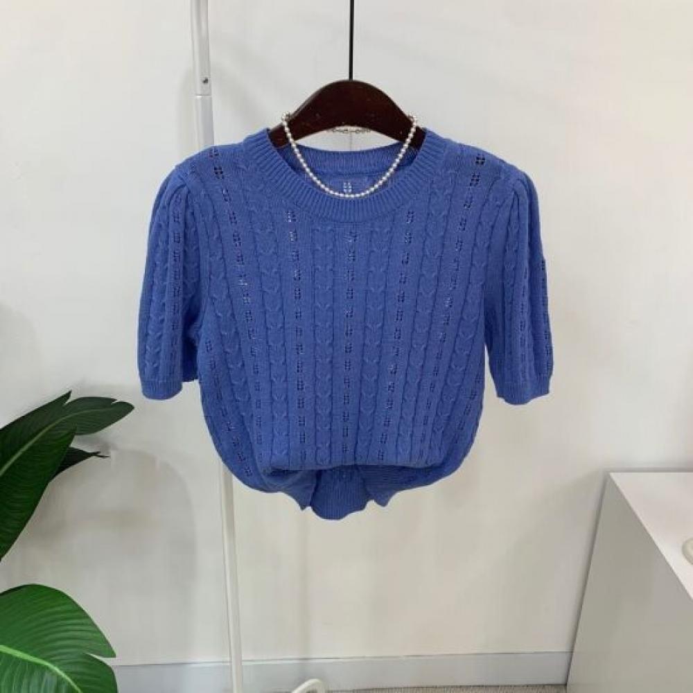 C S In The Room Lema punChIng Puff Sleeve Short Sleeve Knit 4Color