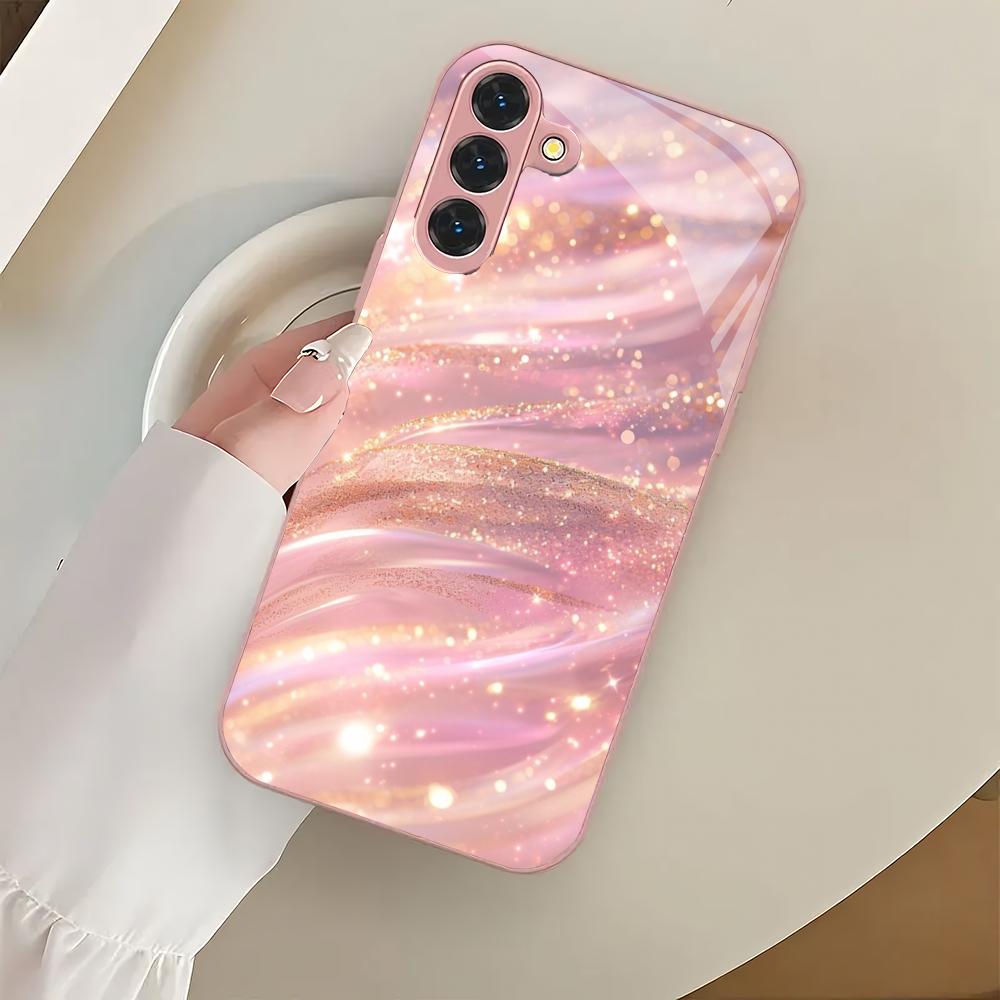 Rosa gemustertes Glas-Handyhülle geeignet für Samsung Galaxy S26 S25 S24 S23 S22 S20 FE/Ultra/Plus stoßfeste Rückabdeckung