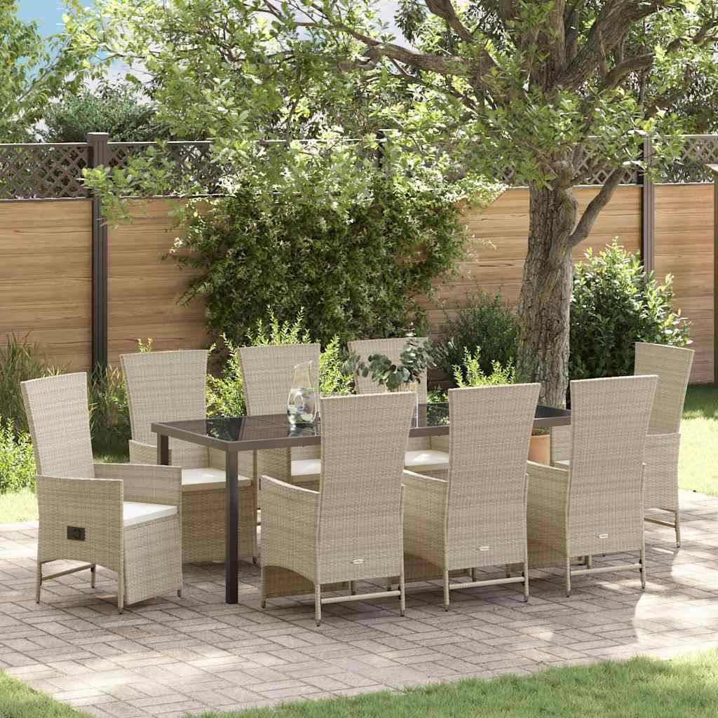 Garden Dining Set with Cushions 9 pcs Beige Poly Rattan