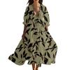 Women's Summer Fashion V-neck Retro Floral Print Short Sleeved Beach Dress With Lace Patchwork Dress