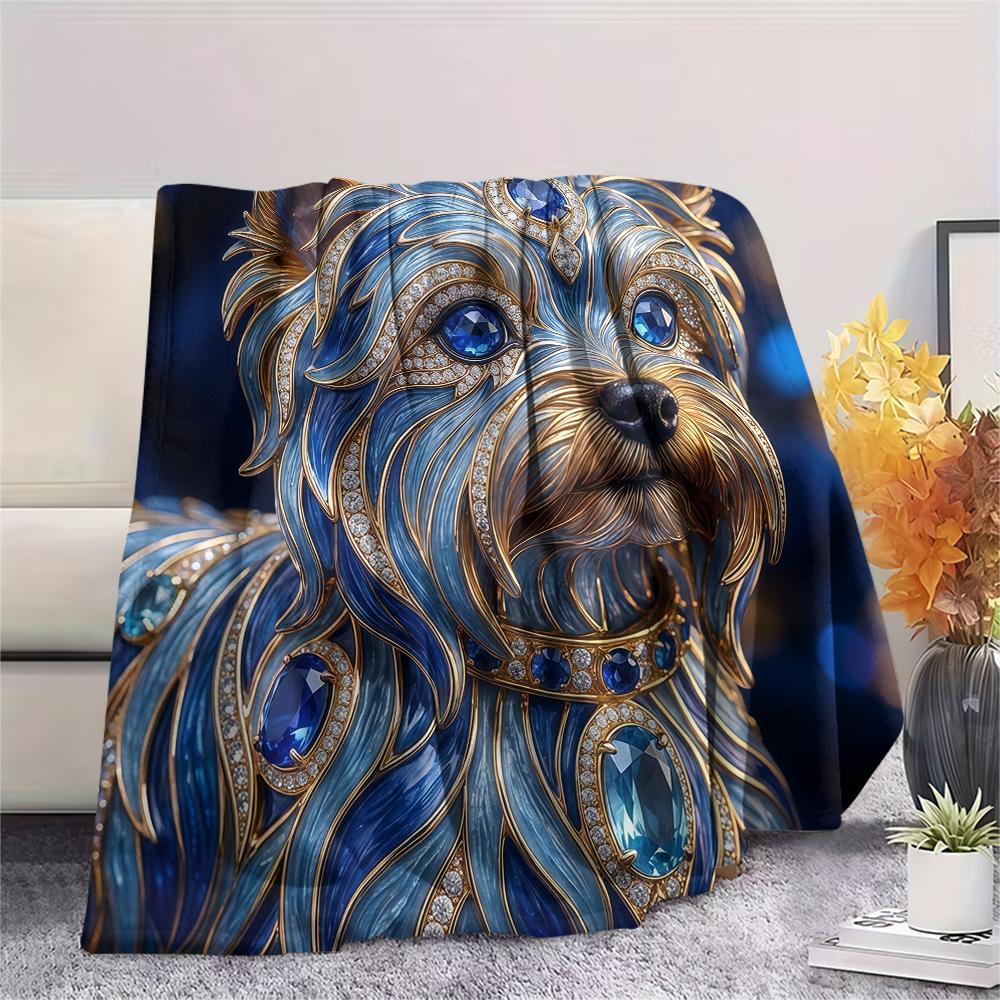 Blue Gemstone Puppy Kitten Print Flannel Blanket,High Quality Comfortable for All Seasons,Home Decor,Warmth and Comfort,Perfect for Christmas Gifts