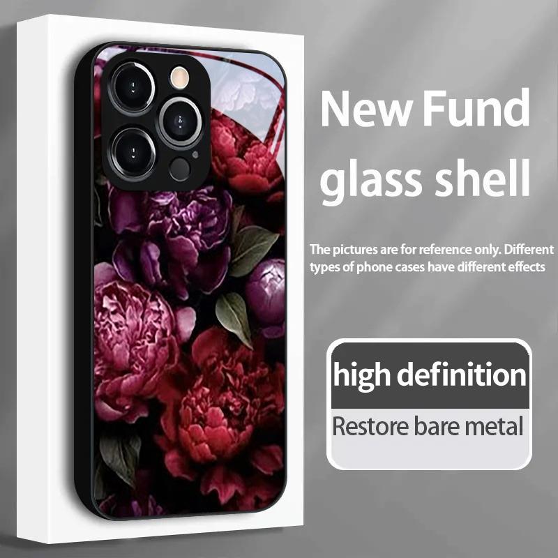 Lila Pfingstrose Dunkle Nacht Muster Gehärtetes Glas Schwarze Handyhülle Für Samsung Galaxy S25 S24 S23 Ultra Plus FE Stoßfeste Hülle