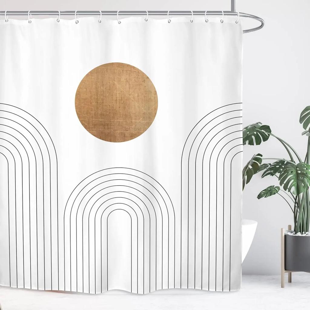 Abstrakt Katt Enkelt Baderom Dusjforheng Minimalistisk Morsomt Søtt Geometrisk Fargerikt Polyesterstoff Badeforheng Baderomsdekor