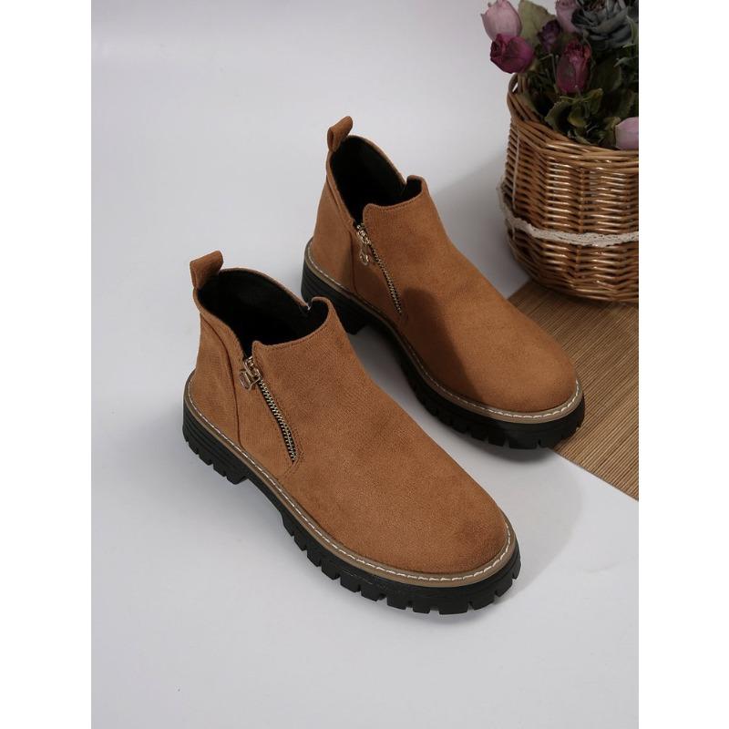 Autumn New Retro Design Casual Zipper Short Boots for Women Comfortable Versatile Non Slip Fashion Thick Soled Ankle Boots