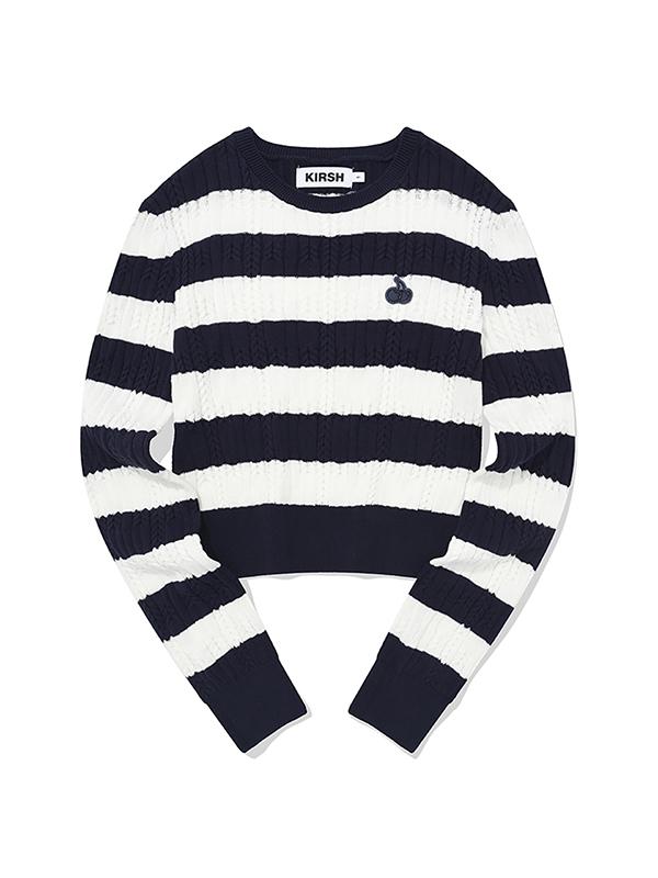 KIRSH Small Cherry Stripe Crop Knit [Navy]