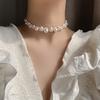 Real gold electroplated pearl and diamond-inlaid floral necklace, niche, fashionable, versatile collarbone chain, elegant and high-end accessory
