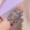 Fashion All-match Flower Full Diamond Ring 925   Exquisite Zircon Ring Female Party Birthday Jewelry Gift