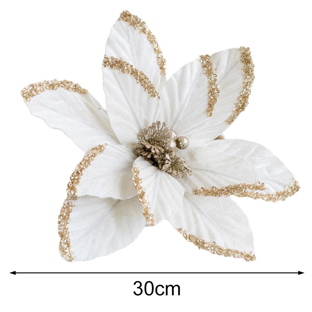 1 Pcs Glitter Christmas Poinsettia Flower 30cm Realistic Christmas Tree Decoration Home Decoration Accessories