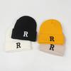 Men Women Winter Knitted Beanie Hat R Embroidery Stretchy Skull Cap Casual Warm Cuffed Watch Hat
