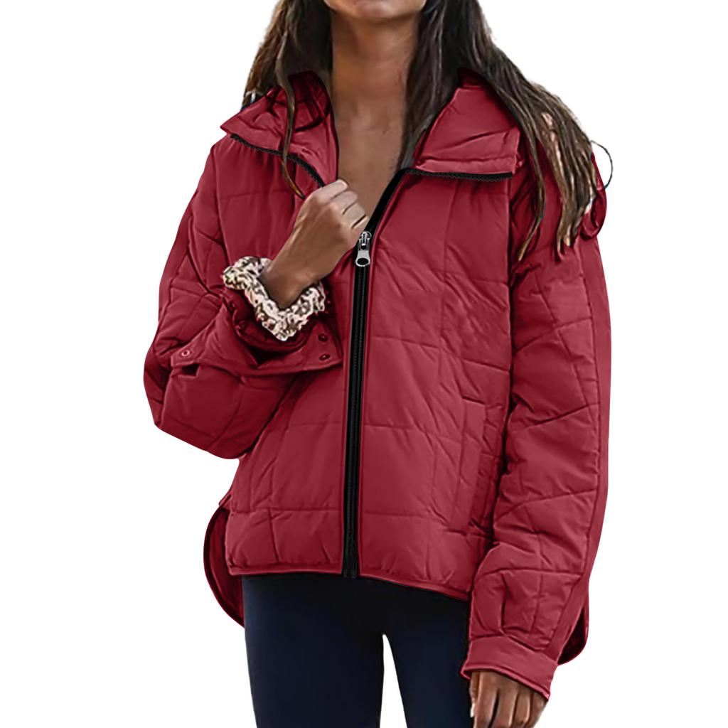 Women's Hooded Puffer Jacket Loose Fit Cotton Padding Solid Color Zip Up Long Sleeve Casual Commuter Outerwear For Fall Winter Daily Outfits