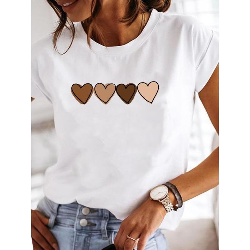 (Europäische Größe) Aquarell Damen T-Shirt Oberteil Kleidung Liebe Herz Lieblich Lässig Kurzarm Mode Druck Damen T-Shirt Weiblich Grafik T-Shirts