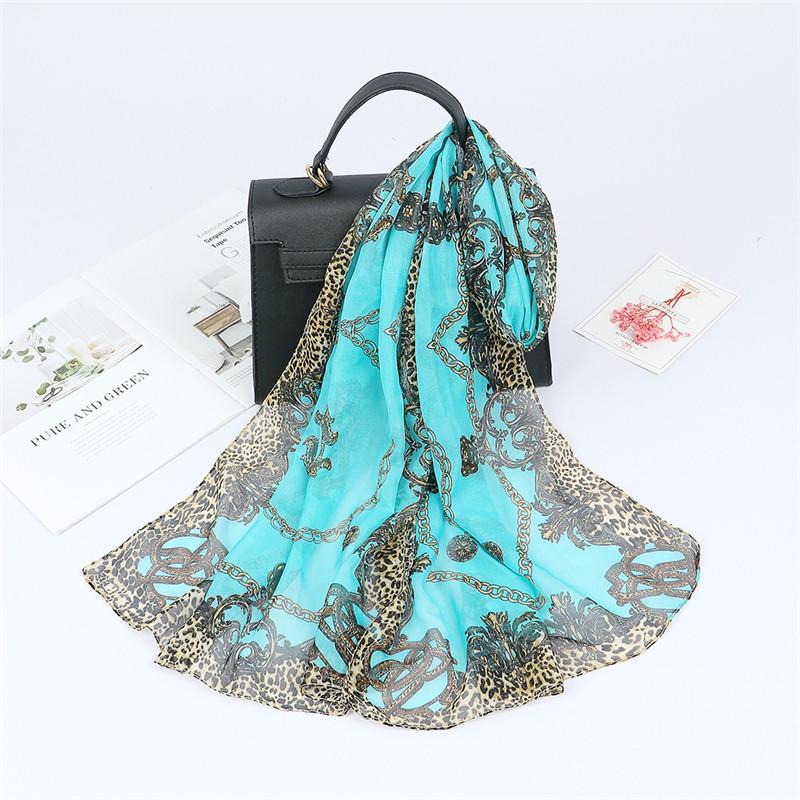 Spain Fashion Sexy Leopard Floral Patchwork Chiffon Silk Scarf Shawl Lady High Quality Wrap Beach Cover-Ups Hijab Snood 150*50Cm