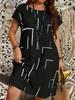 European and American new summer round neck loose fashion casual large size printed short sleeve dress women's clothing