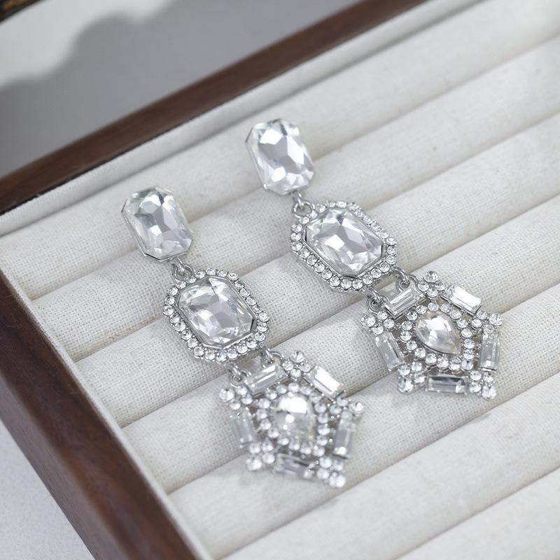 Luxury Exaggerated Shiny Rhinestone Geometry Water Drop Crystal Dangle Earrings for Women Fashion Bride Wedding Designer Jewelry