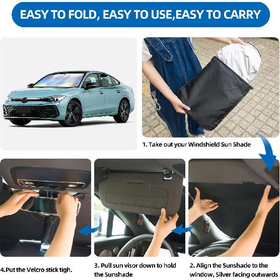 Aokway Car Windshield Sun Shade – Foldable Sun Shade Keeps Your Vehicle Cool | UV Blocker | Sun Protector With Storage Bag (M:55.1X 27.6 Inches)