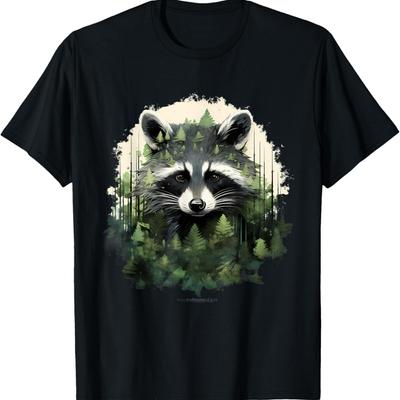 Forêt de ratons laveurs Art Animal Nature Portrait Motif Faune T-shirt