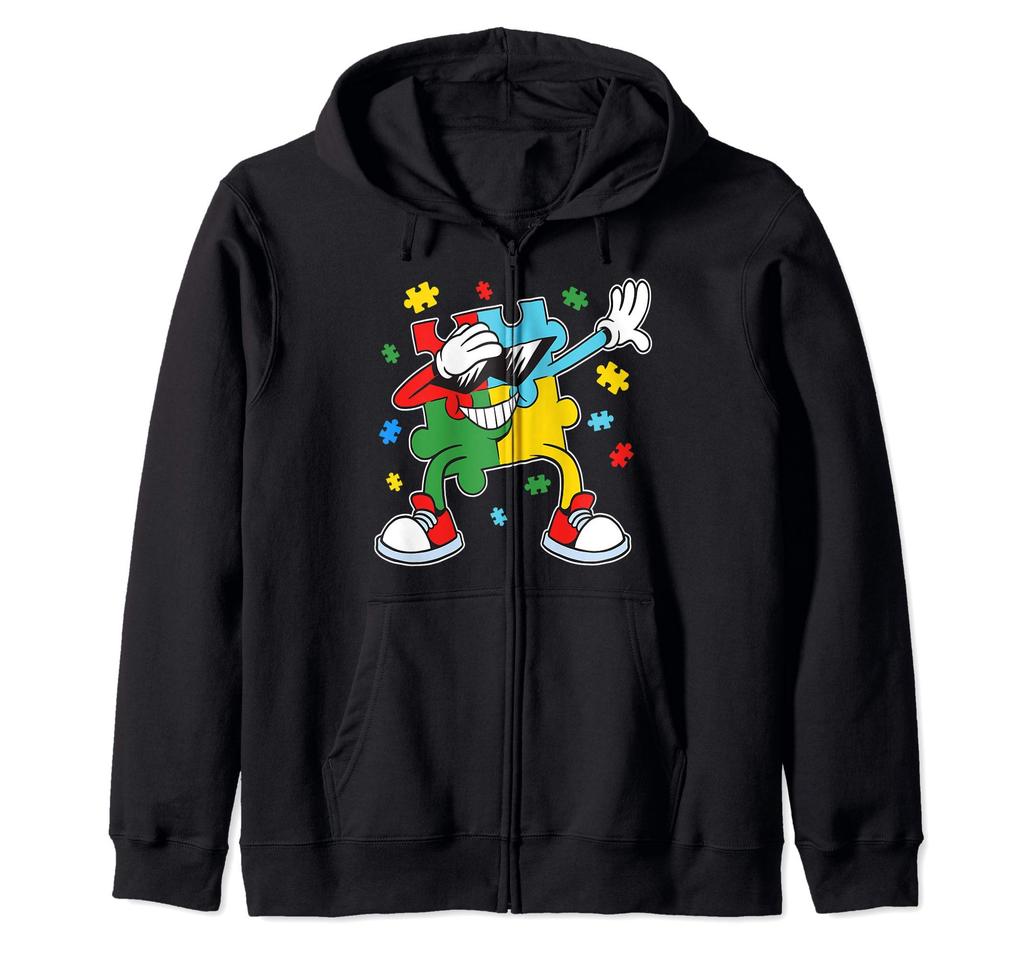 Autism Awareness Puzzle Piece Dabbing Puzzle Piece Autism Kids Boys Zip-Up Hoodie