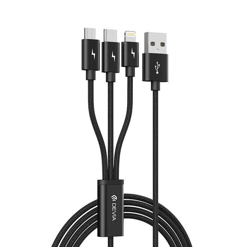 

DEVIA Gracious Series 1.2m 3-in-1 Cable USB-A to IP+Micro+Type-C 3A Phone Charging Cord