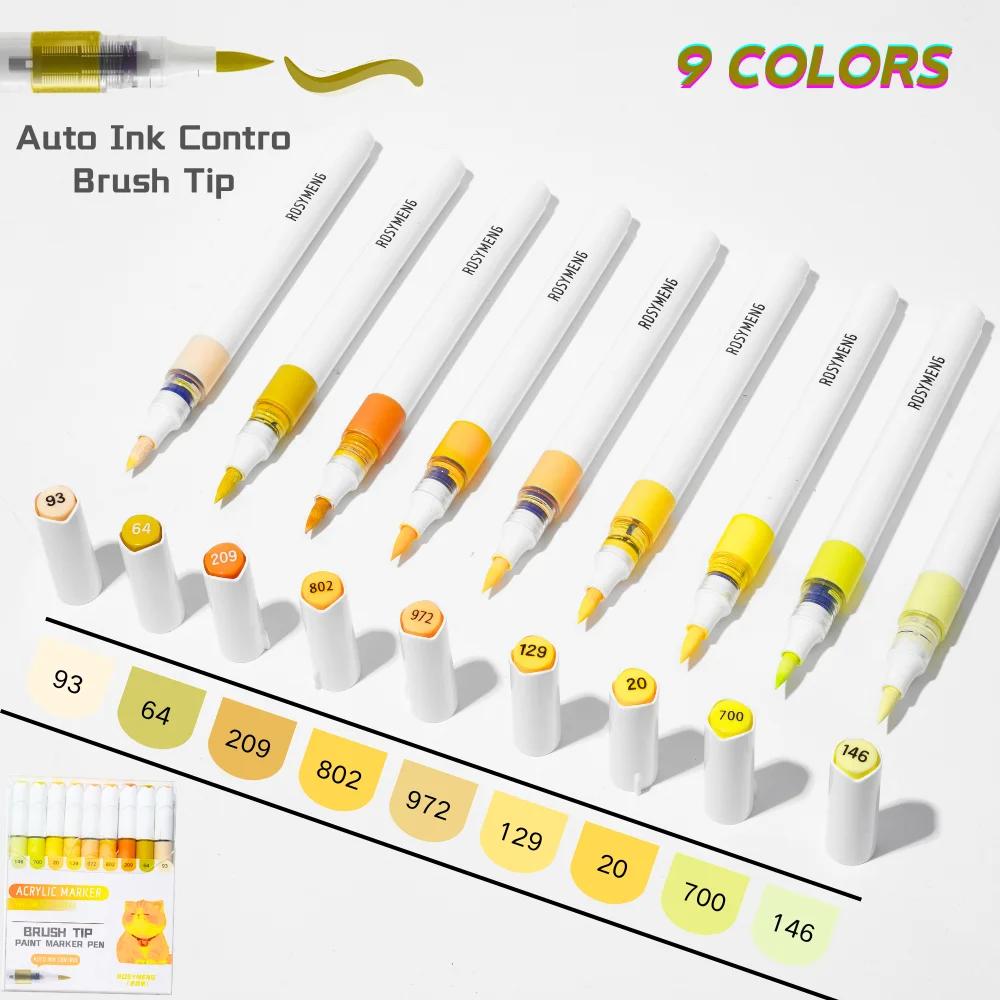 ROSYMENG 126/9 Colors Acrylic Paint Marker Pens Soft Brush Professional Drawing Pens PK LANGUO School Stationery Art Supplies