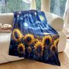 Oil Painting Sunflower Starry Sky Blanket Warm Soft Fluffy Kids Adult Luxury Gifts for Sofa Bed Home Outdoor Travel Camping
