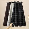 Falda Larga de Punto para Mujer Otoño Invierno Moda Femenina Borlas Falda Larga Coreana Mujer Cintura Alta Cuadros Faldas Largas