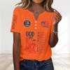 Womens Short Sleeve Henley Neck Printed T Shirt 250th Anniversary Letter Graphic Casual Loose Fit Top for Everyday Wear