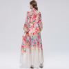 2026 Summer Holiday Chiffon Gorgeous Flower Maxi Dress Women's Stand Long Lantern Sleeve Sashes Floral Print Loose Robes