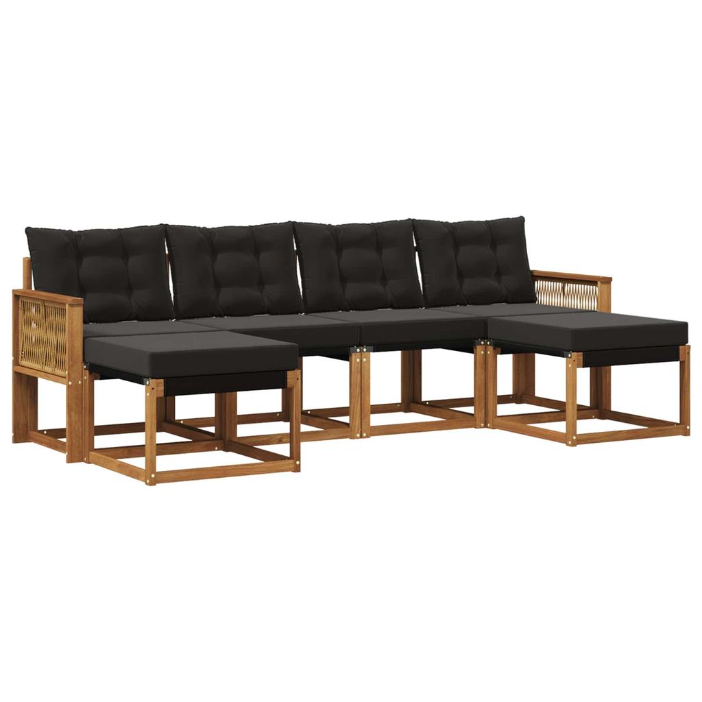 Outdoor Sofa Set with Cushions 6 pcs Natural and Black
