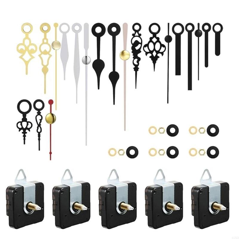 62KD 5 stk. Stille kvartsklokkeverk Mekanisme Reservedeler Sett med Assorterte Viser for DIY-reparasjon og Hjemmedekorasjoner