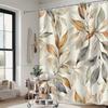 1pc Watercolor leaf pattern shower curtain, polyester fabric, machine washable, with hooks, suitable for bathroom décor.