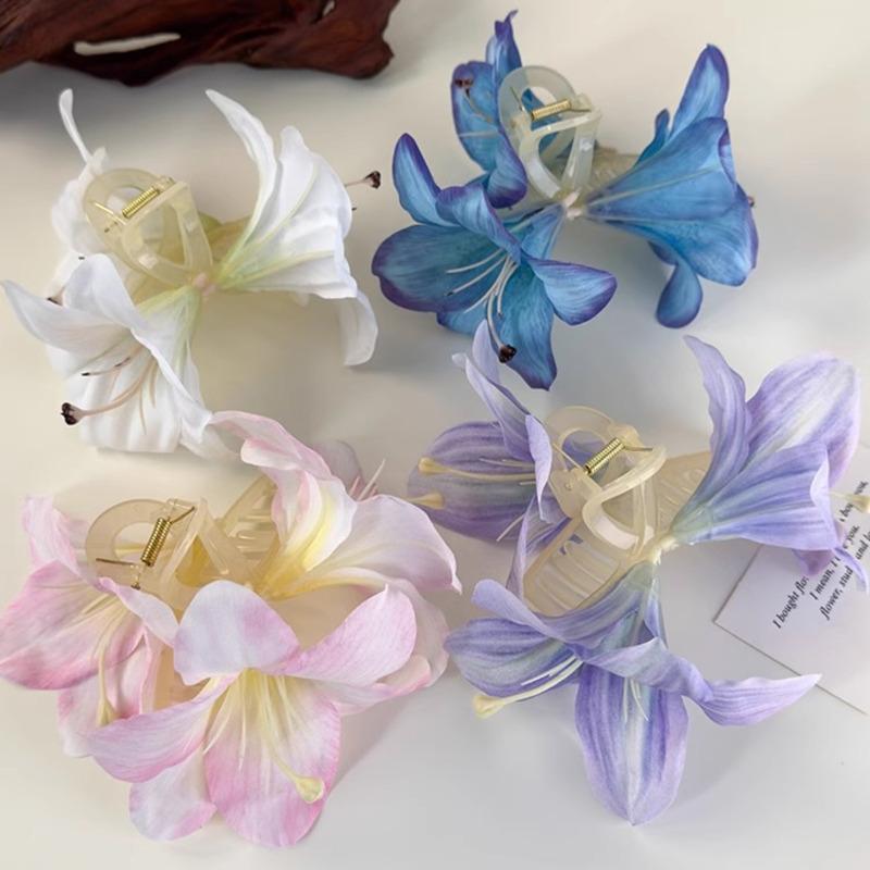 Fashion Lily Flower Hair Clip Crab For Women Girls Elegant Fairy Large Hair Claw Jaw Shark Hairpins Sweet Hair Accessories