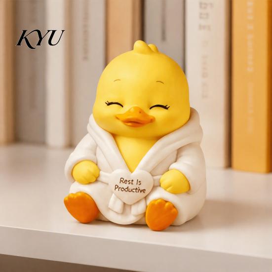 Lightweight Duck Decor for Shelves 3D Printed Sad Yellow Figurines, Cute Tired Worker Resin Novelty Figures Collectors Desk Ornaments Home Office,